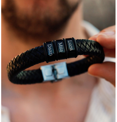 KAYA sieraden Herenarmband Leer Rock My World Zwart