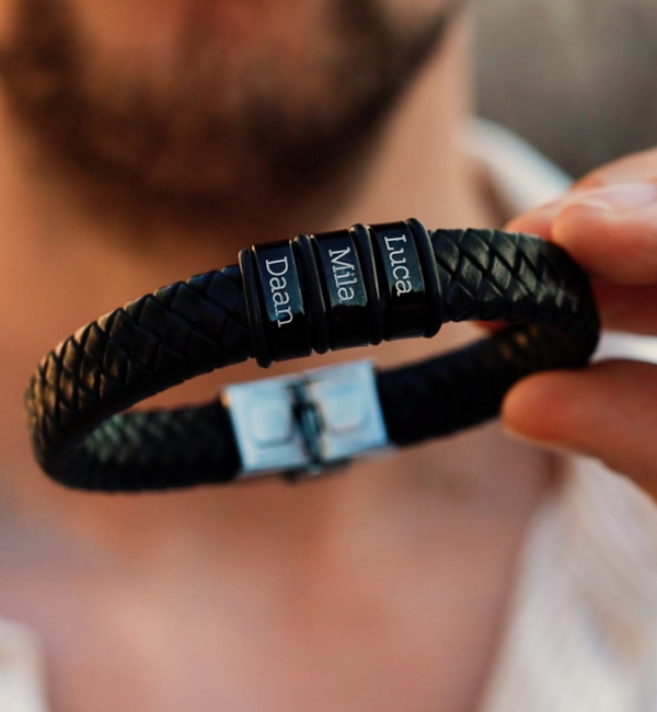 KAYA sieraden Men's Bracelet Leather 'Rock My World' Black | Create Your Own