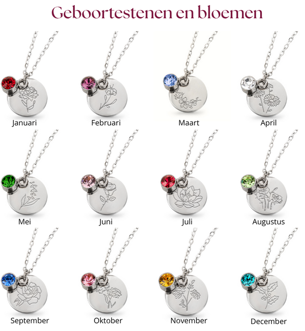 KAYA sieraden Birthstone and Flower Necklace | Stainless Steel