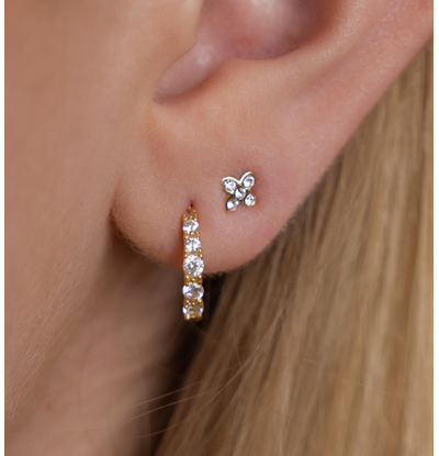 KAYA sieraden 2 Delige Set Oorringen met Kristal en Flower Studs