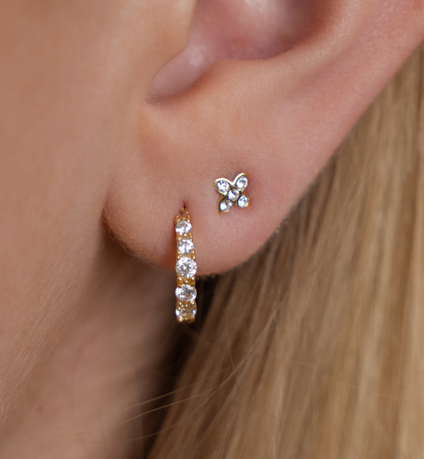 KAYA sieraden 2 Delige Set Oorringen met Kristal en Flower Studs