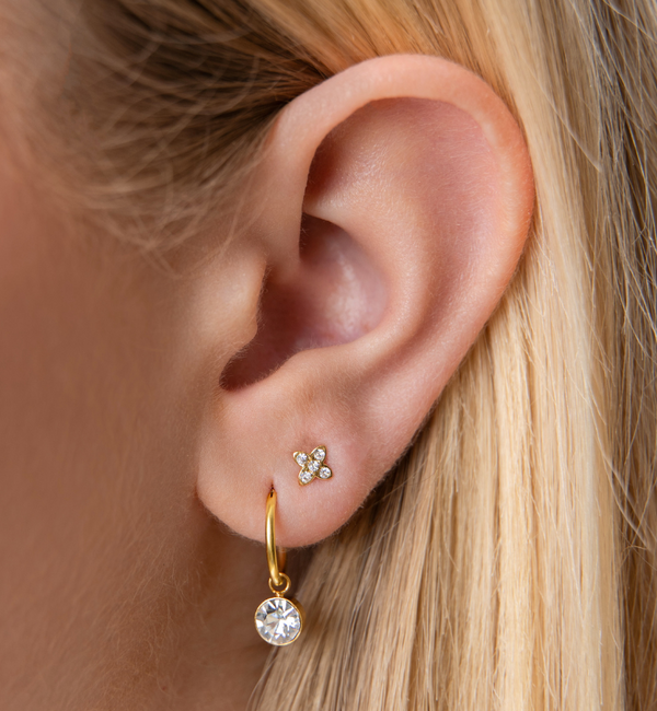 KAYA sieraden 2-Piece Set of Hoop Earrings and Flower Studs with Crystal