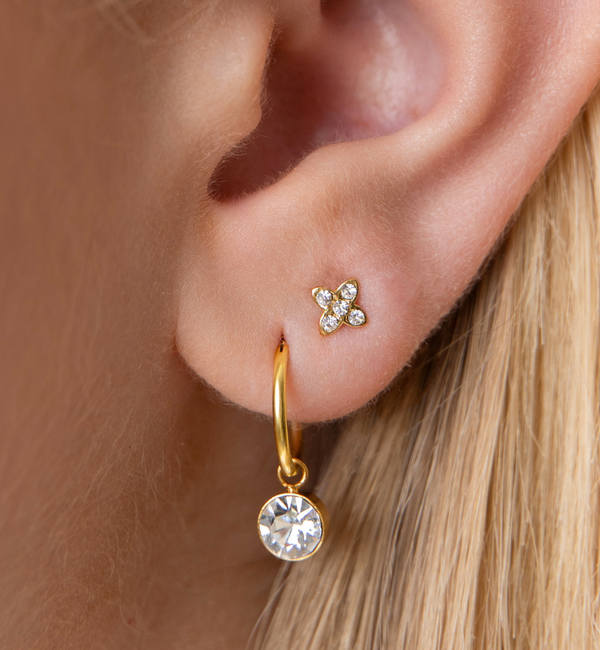KAYA sieraden 2 Delige Set Oorringen en Flower Studs met Kristal