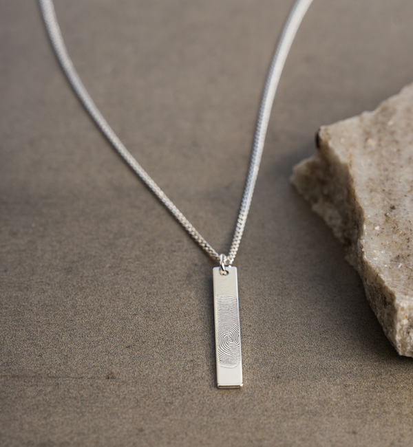 Gegraveerde sieraden Men's Bar Chain with Fingerprint