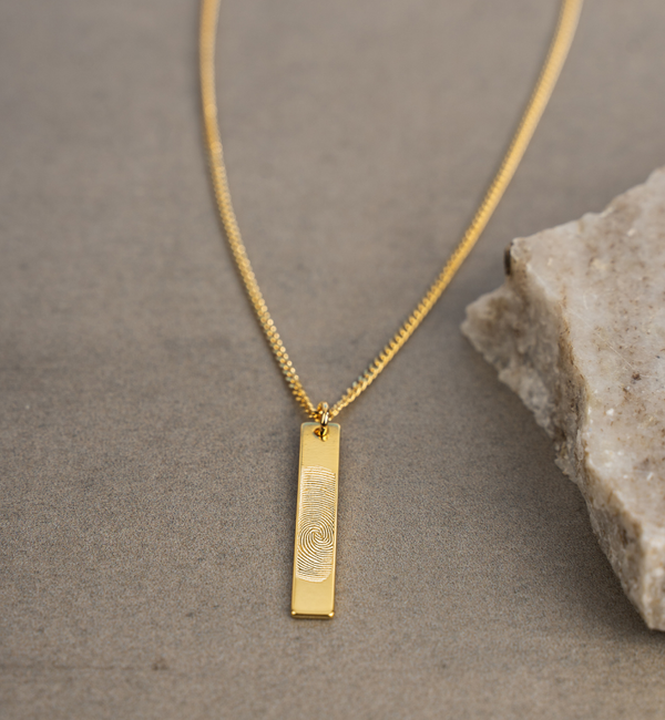Gegraveerde sieraden Heren Bar Ketting met Vingerafdruk