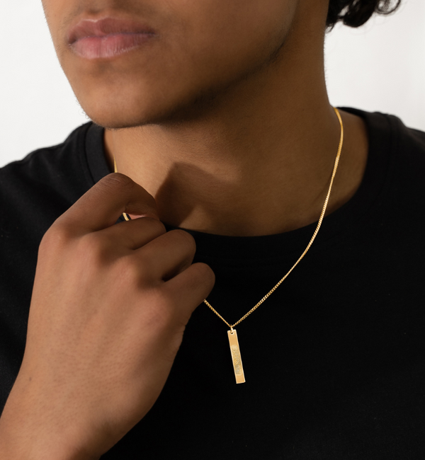 Gegraveerde sieraden Heren Bar Ketting met Vingerafdruk