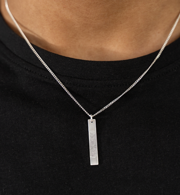 Gegraveerde sieraden Heren Bar Ketting met Vingerafdruk