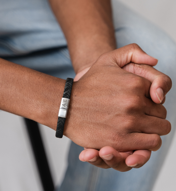 KAYA sieraden Gevlochten Armband Leer Heren met Vingerafdruk en Naam