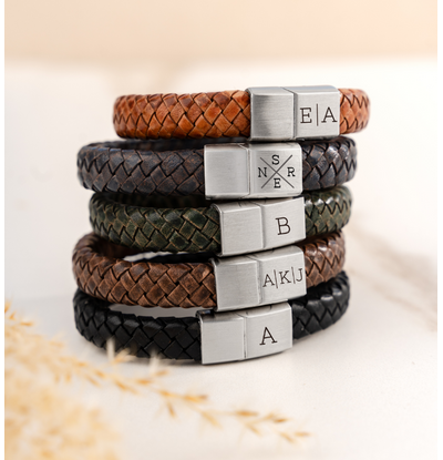 KAYA sieraden Heren Armband Leer met Initialen 11 mm