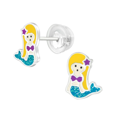 KAYA sieraden Silver children’s earrings ‘Mermaid’ with light blue glitter tail