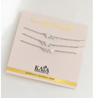KAYA sieraden Armbanden drie hartjes set "Moeder & 2 Dochters' Kindmaat