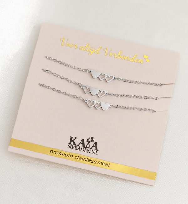 KAYA sieraden Armbanden drie hartjes set "Moeder & 2 Dochters'