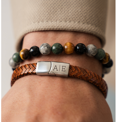 KAYA sieraden 2-piece Set: Gemstones & Leather Bracelet