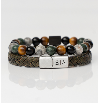 KAYA sieraden 2-piece Set: Gemstones & Green Leather Bracelet