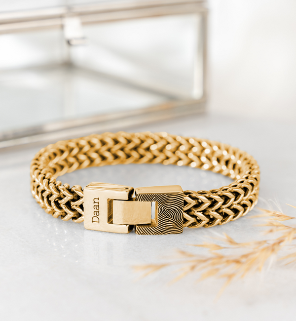 Gegraveerde sieraden Roestvrijstalen Schakelarmband met Vingerafdruk en Naam | RVS