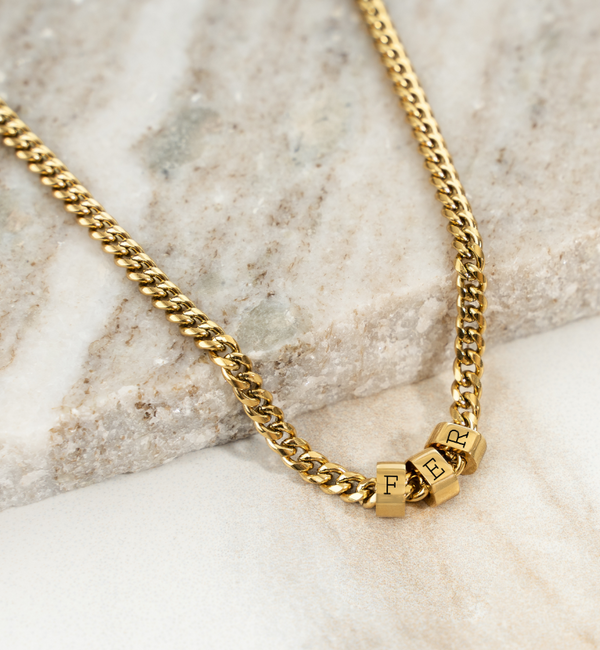 KAYA sieraden Heren schakelketting Gourmet met 3 initialen | 4 mm I Stainless Steel