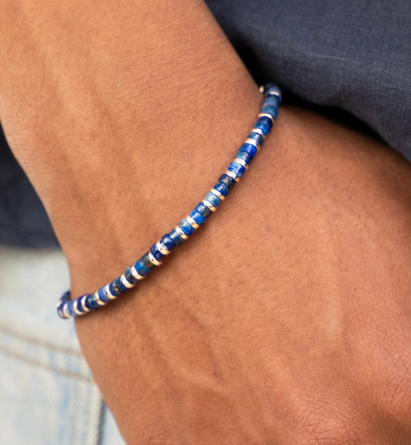 KAYA sieraden 2-Piece set: Gemstones & Blue leather bracelet with engraving