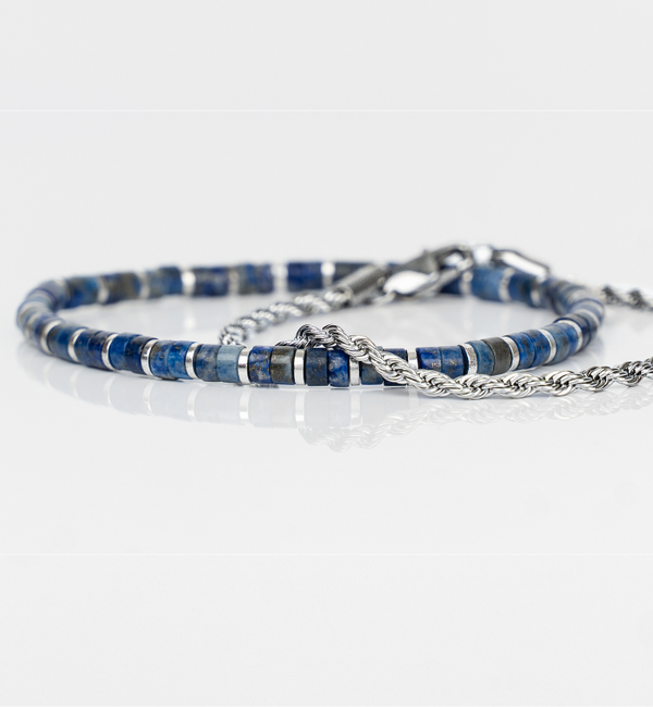 KAYA sieraden 2 delige Set: Stalen &  Edelstenen armband