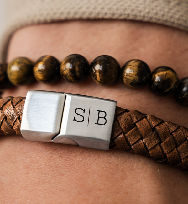 KAYA sieraden 2-Piece Set: Tiger Eye Beads & Leather Bracelet