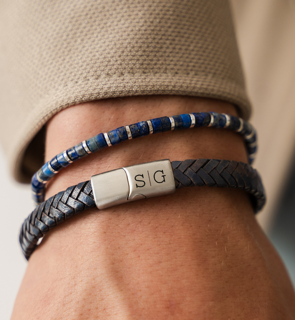 KAYA sieraden Braided Leather Bracelet Men with Engraving