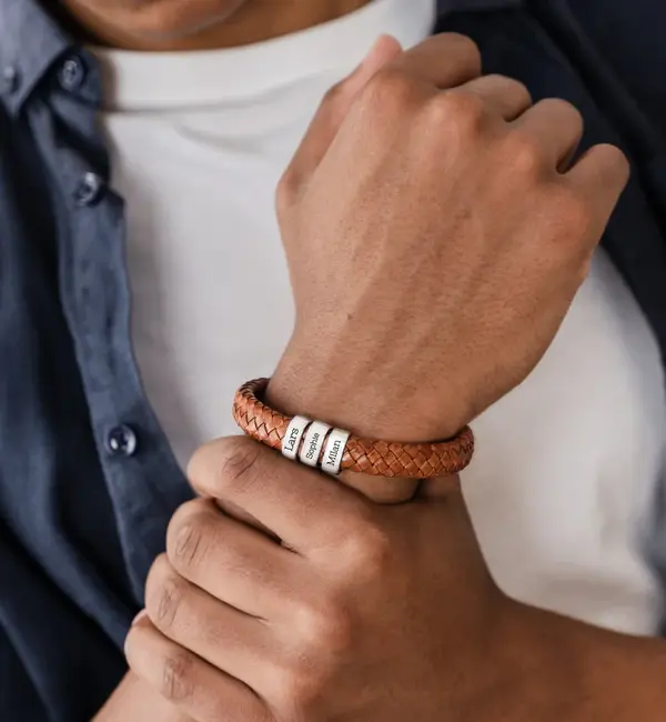 KAYA sieraden Boys Bracelet Leather with Name 'Rock My World' | Silver