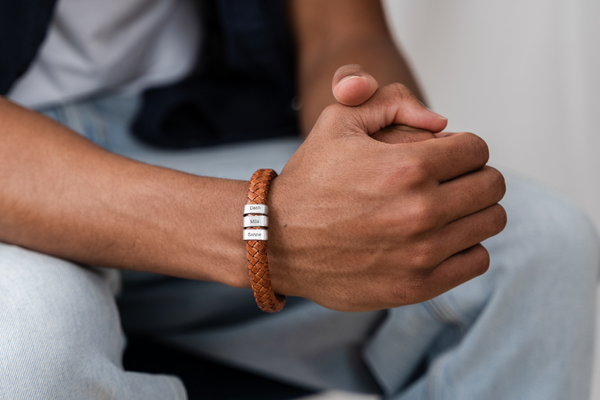 heren armband leer met gravure