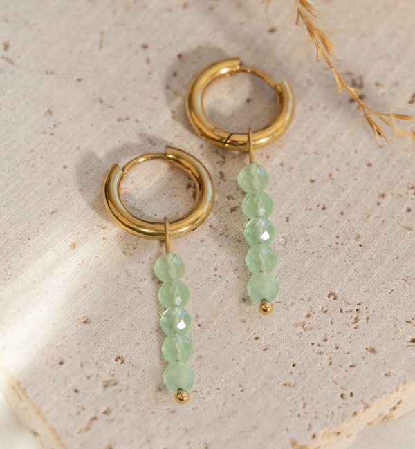KAYA sieraden Oorringen met Groene Steentjes |  Stainless Steel