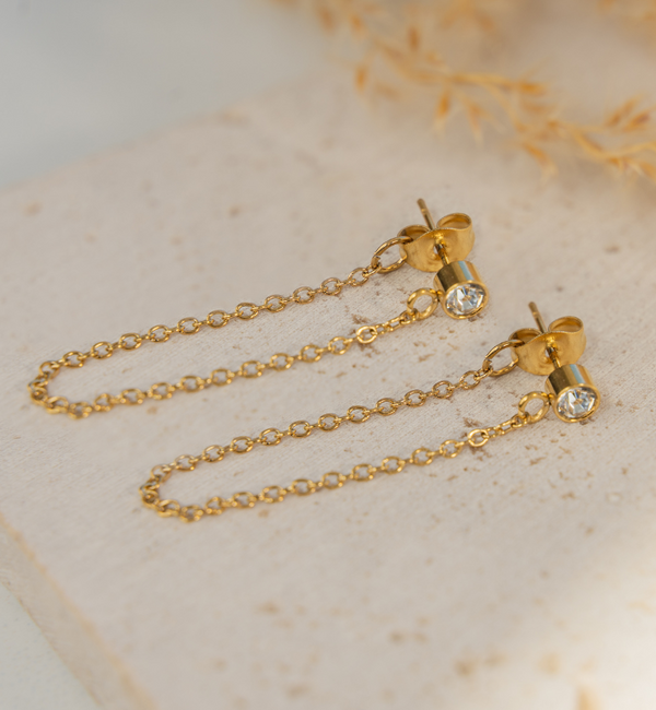 KAYA sieraden Studs met Ketting en Kristal |  Stainless Steel