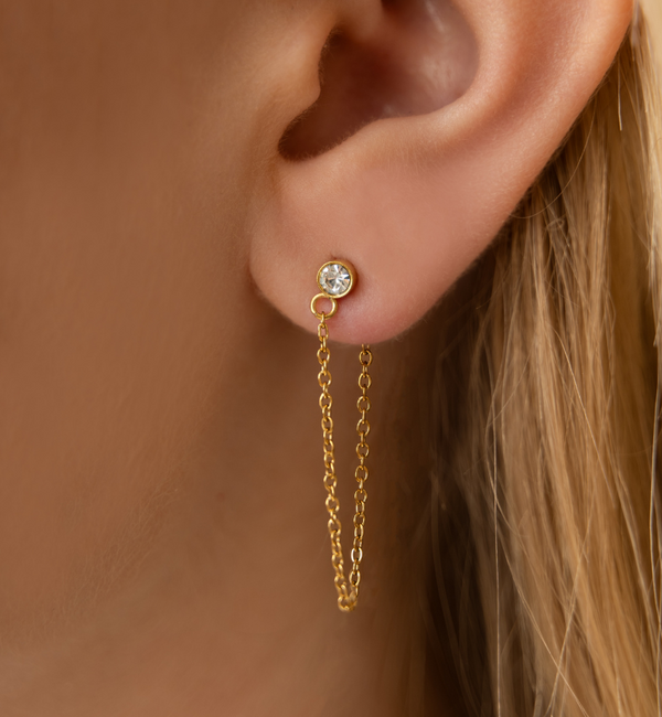 KAYA sieraden Studs met Ketting en Kristal |  Stainless Steel