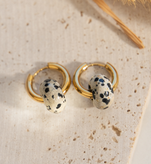 KAYA sieraden Oorringen met Ronde Natuursteen |  Stainless Steel
