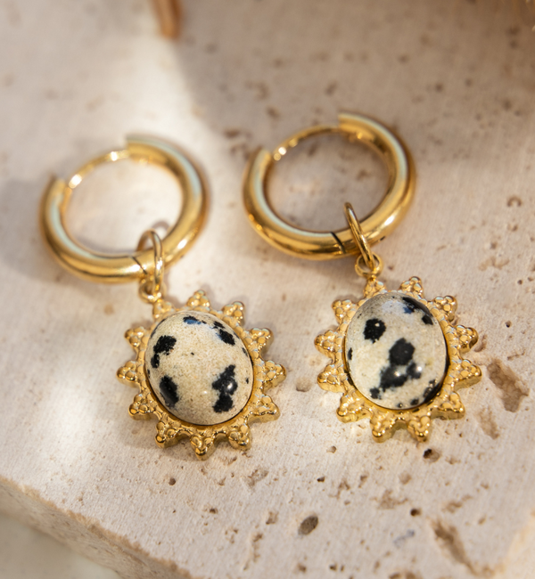 KAYA sieraden Hoop Earrings with Natural Stone Pendant | Stainless Steel