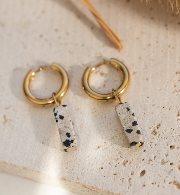 KAYA sieraden Oorringen met Natuursteen Hanger - Rechthoek |  Stainless Steel