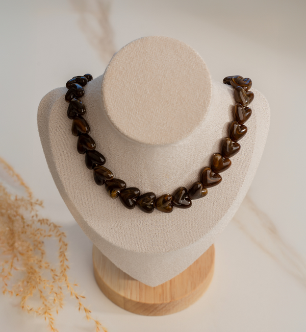KAYA sieraden Brown Necklace with Hearts | Stainless steel