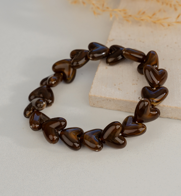 KAYA sieraden Brown Bracelet with Hearts | Stainless steel