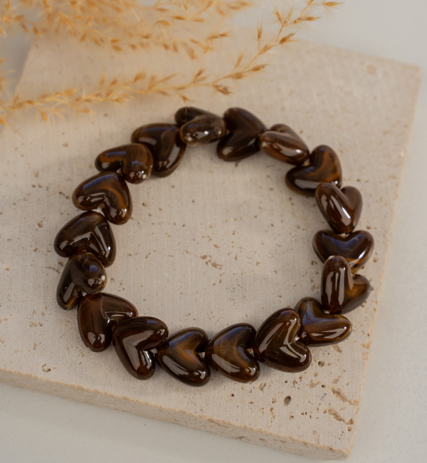 KAYA sieraden Bruine Sieradenset met Hartjes  | Stainless steel