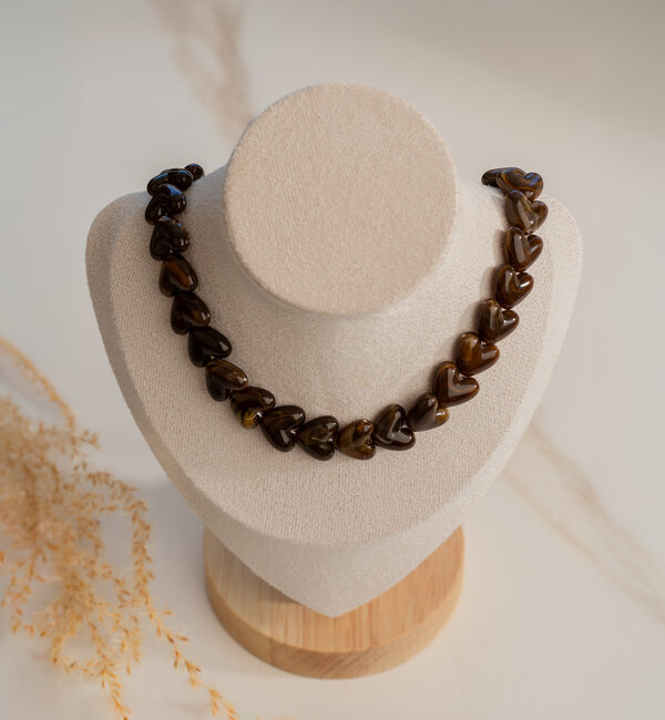 KAYA sieraden Bruine Sieradenset met Hartjes  | Stainless steel