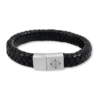 KAYA sieraden Gevlochten Armband Leer Heren met Initialen I 9mm