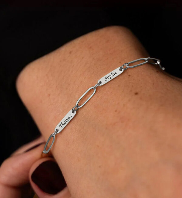 KAYA sieraden Personalized Name Bracelet with 2 Names ‘Paperclip’ Child – Stainless Steel