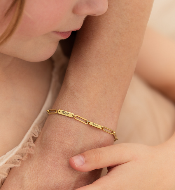 KAYA sieraden Gepersonaliseerde 5 Namen Armband 'Paperclip'