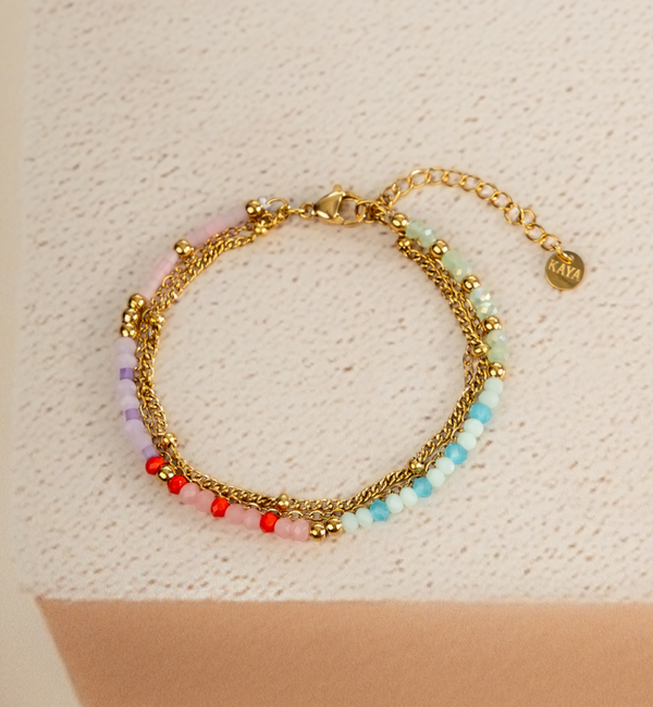 KAYA sieraden Double bracelet with multicolored beads | Stainless steel