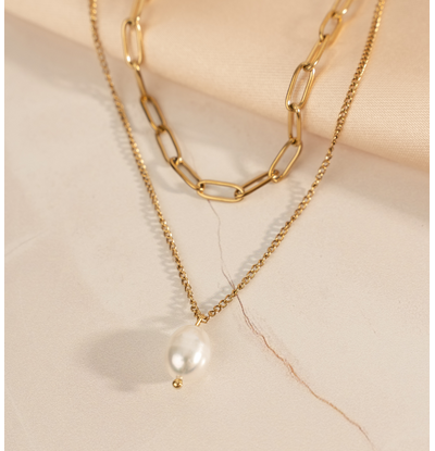 KAYA sieraden Dubbele Ketting met Parel