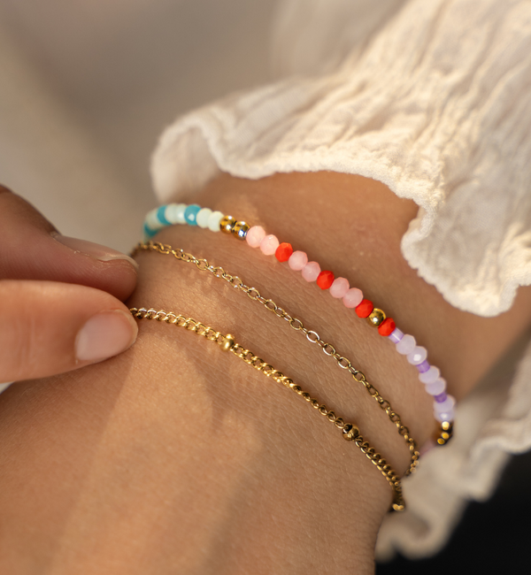 KAYA sieraden Double bracelet with multicolored beads | Stainless steel