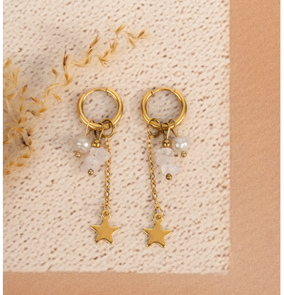 KAYA sieraden Botanical Oorringen met sterretje en Kralen