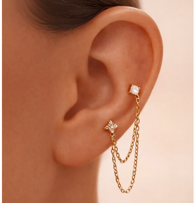 KAYA sieraden Double Chain Earrings with Crystals | Stainless Steel