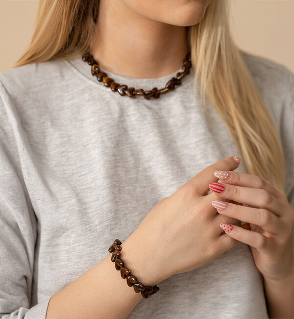 KAYA sieraden Brown Bracelet with Hearts | Stainless steel