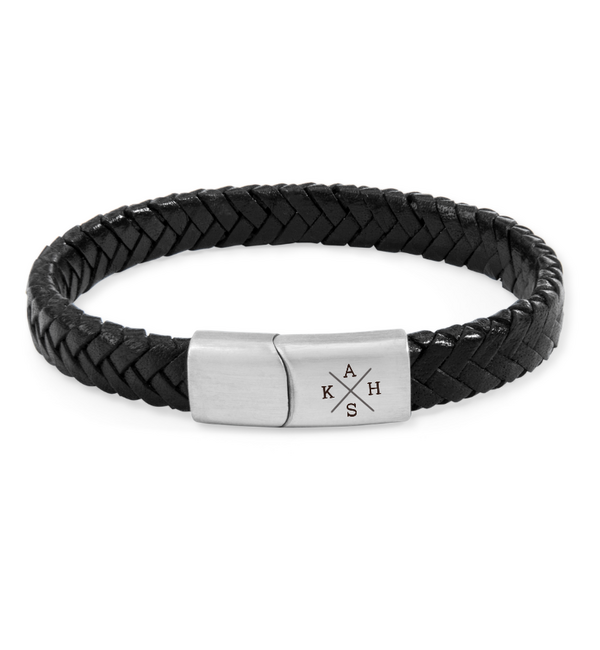 KAYA sieraden Gevlochten Armband Leer Heren met Initialen I 9mm