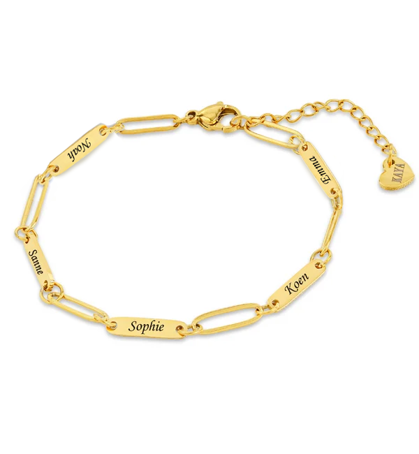KAYA sieraden Gepersonaliseerde 5 Namen Armband 'Paperclip'