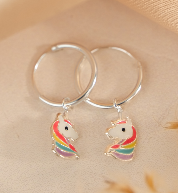 KAYA sieraden Silver Hoop Earrings 'Unicorn' with Glitter - Copy