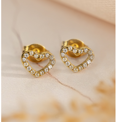 KAYA sieraden Studs Open Hartje met Kristallen
