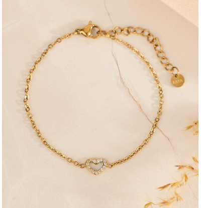 KAYA sieraden Minimalistische Armband met Kristal Hartje